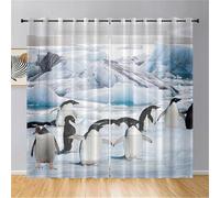 Hiseng 2er Set Sheer Voile Vorhänge mit Ösen Halbtransparent Gardinen aus Voile Polyester Ösenschal Transparent Wohnzimmer Luftig Dekoschal für Schlafzimmer (Pinguin 7,80x115cm)