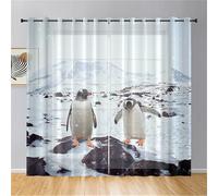 Hiseng 2er Set Sheer Voile Vorhänge mit Ösen Halbtransparent Gardinen aus Voile Polyester Ösenschal Transparent Wohnzimmer Luftig Dekoschal für Schlafzimmer (Pinguin 2,107x160cm)