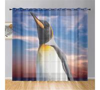 Hiseng 2er Set Sheer Voile Vorhänge mit Ösen Halbtransparent Gardinen aus Voile Polyester Ösenschal Transparent Wohnzimmer Luftig Dekoschal für Schlafzimmer (Pinguin 8,140x160cm)
