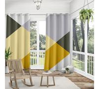 Hiseng 3D Cortina de Exterior Impermeable 2 Piezas Cortinas Opacas Termicas Resistente al Viento con Ojales para Pergolas Terraza Patio, Clásico Geométrico Patrón (Amarillo1,137x304cm)