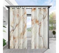 Hiseng 3D Mármol Nórdico Patrón Cortina de Exterior Impermeable 2 Piezas Cortinas Opacas Termicas Resistente al Viento con Ojales para Pergolas Terraza Patio (Brillante,101x213cm)