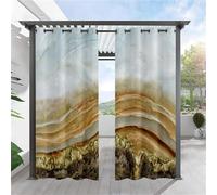 Hiseng 3D Mármol Nórdico Patrón Cortina de Exterior Impermeable 2 Piezas Cortinas Opacas Termicas Resistente al Viento con Ojales para Pergolas Terraza Patio (Cristal,91x213cm)
