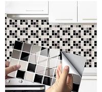 Hiseng 48 Piezas Pegatinas de Baldosas, Azulejos de Vinilo para Cocina y Baño, Decoración de Adhesivo de Azulejo para Mosaico Retro, Pegatinas de Baldosas Bricolaje para Impermeable (Gris,20x10cm)