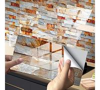 Hiseng Adhesivos Decorativos para Azulejos Pegatinas para Baldosas del Baño/Cocina Patrón de ladrillo 3D Resistente al Agua Pegatina de Pared -20x10cm (Rojo ladrillo,48 Piezas)