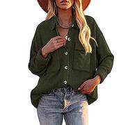 Hiseng Camisa de Pana para Mujer, 2022 Informal Moda Manga Larga Camisas Casual Vintage Blusas Tops Cuello en V Basic Camisa con Bolsillo para Oficina Negoci Fiesta