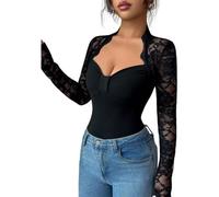 Hiseng Camiseta Transparente Mujer Manga Larga, Top de Malla Transparente Mujer Camiseta Malla Manga Larga Elegante Cuello en V S-XXL T Shirt Slim Elástico Chic para Clubwear (Negro B,S)