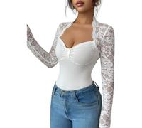 Hiseng Camiseta Transparente Mujer Manga Larga, Top de Malla Transparente Mujer Camiseta Malla Manga Larga Elegante Cuello en V S-XXL T Shirt Slim Elástico Chic para Clubwear (Blanco B,S)