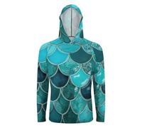 Hiseng Camisetas de Pesca para Hombre con Capucha (Escamas Verdes,XL)