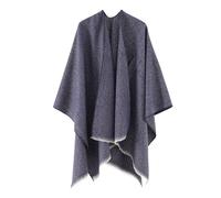 Hiseng Chal para Mujer Capa Frontal Abierta Poncho Suave, Color Liso Elegante Poncho de Punto, Chaqueta de Primavera Dama de Capa, Bufanda Manta Cárdigan para Primavera Invierno (Azul Marino,10XL)