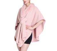 Hiseng Chal para Mujer Capa Frontal Abierta Poncho Suave Elegante Poncho de Punto, Chaqueta de Primavera Dama de Capa con Cuello de Peluche, Bufanda Manta Cárdigan Primavera (Rosa Claro,Talla única)
