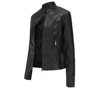 Hiseng Chaqueta de Cuero Sintético para Mujer, PU Chaqueta Cuero Mujer, con Bolsillos con Cremallera, Negra Moda Corta Cazadora, Otoño, Primavera
