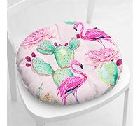 Hiseng Cojín de Silla Tatami Cojines para Asiento, Espesar Suave Cojín, Flor Pájaro Patrón Redonda Cojin para Sofá, Colchoneta para Cocina Jardín Oficina en Casa,40x40cm (Cactus Flamingo)