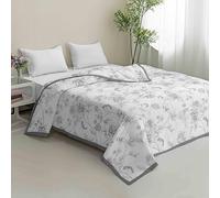 Hiseng Colcha Cama Microfibra, Ligera y Suave Colcha Cubre Cama - Multiusos, Primavera, Verano, Otoño e Invierno para Individual Matrimonio (Flor Gris,220x240cm)