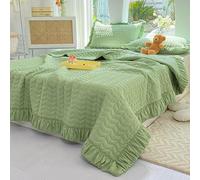 Hiseng Colcha Colores Sólidos Estampada Microfibra Extra Suave, Colcha Cubre Cama Multiusos - Primavera, Verano, otoño e Invierno para Individual Dobles (Verde,200x230cm)