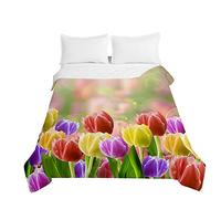 Hiseng Colcha Patrone de Tulipán Microfibra, Ligera y Suave Colcha Cubre Cama Multiusos - Primavera, Verano, Otoño e Invierno para Individual Matrimonio (Jardín,180x220cm)
