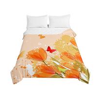 Hiseng Colcha Patrone de Tulipán Microfibra, Ligera y Suave Colcha Cubre Cama Multiusos - Primavera, Verano, Otoño e Invierno para Individual Matrimonio (Naranja,180x220cm)