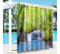 Hiseng Cortina de Exterior Impermeable Ojales Superior e Inferior, Patrón Cascada 3D Cortinas Opacas Termicas Resistentes al Sol 1 Pieza para Jardin Terraza (Bosque,200x200cm)