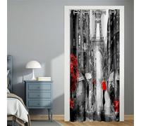 Hiseng Cortina Puerta Cocina con Impresión de la Torre Eiffel, Cortina Opaca Interior con Ojales, Cortinas de Privacidad para Cenador, Ventana, Salón, Dormitorio, Armario (Estilo Retro,150x180cm)