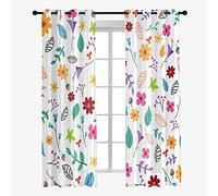 Hiseng Cortinas Salon Modernas 2 Piezas, Cortina Translucidas Estampado Floral 3D con Ojales, Visillos Cortos para Dormitorio Cocina Ventanas Comedor Habitacion (107x160cm,Gloria de la mañana)