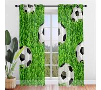 Hiseng Cortinas Translucidas Salon 2 Piezas, Impresión Fútbol Cortinas Salon Dormitorio Cortinas Visillo con Ojalespara para Cocina Ventana Comedor Habitacion Cocina (132x213cm,Césped Verde)