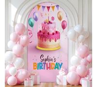 Hiseng Cubierta de Telón de Fondo de Arco de Birthday/Boda, Cubierta de Redonda de Arco, Telón de Fondo Decor para Estudio Fotográfico, Fiesta de Cumpleaños (Cumpleaños B-04,5FT (65x150cm))
