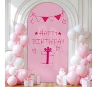 Hiseng Cubierta de Telón de Fondo de Arco de Birthday/Boda, Cubierta de Redonda de Arco, Telón de Fondo Decor para Estudio Fotográfico, Fiesta de Cumpleaños (Rosa,6.6FT (100x200cm))