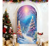 Hiseng Cubierta de Telón de Fondo de Arco de Boda, Cubierta de Redonda de Arco, Telón de Fondo Decor para Estudio Fotográfico, Fiesta de Cumpleaños (Xmas D-07,5FT (65x150cm))