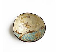 Hiseng Cuenco de coco natural pintado a mano con diseño de árbol de coco, cuenco decorativo con estampados clásicos, cuenco para llaves para pasillos, cuenco de almacenamiento para joyas, frutos secos