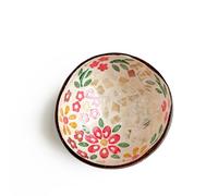 Hiseng Cuencos de Coco Estampados Clásicos,Cuenco de Cáscara de Coco Natural Floral Pintado,Cáscara de Coco para Decoración del Hogar,Caja para Guardar Llaves (Azafrán)