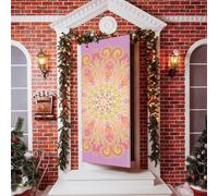 Hiseng Decoración de Cubierta de Puerta de 3D Bandera Colgante de Fondo de Estampado de Mandala Bohemio para Hogar Casa Puerta Principal Festival Fiesta Adorno (Rosa Verde,90x210cm)