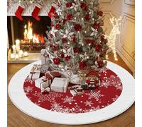 Hiseng Falda del Árbol de Navidad Peluche Corto, Manta Redonda para Árbol de Navidad, para Decoracion Navidad, Patrón de Rojo Navidad (40cm,Copo de Nieve)