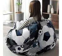 Hiseng Funda de puf, Sillón de Pera sin Relleno Estampado de fútbol,Sofa Puff Gaming Salon Funda Sin Relleno para Niños y Adultos, Bean Bag con Asa (Gris Oscuro,90x110cm)