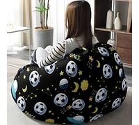 Hiseng Funda de puf, Sillón de Pera sin Relleno Estampado de fútbol,Sofa Puff Gaming Salon Funda Sin Relleno para Niños y Adultos, Bean Bag con Asa (Negro,130x150cm)