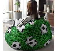 Hiseng Funda de puf, Sillón de Pera sin Relleno Estampado de fútbol,Sofa Puff Gaming Salon Funda Sin Relleno para Niños y Adultos, Bean Bag con Asa (Césped,70x80cm)