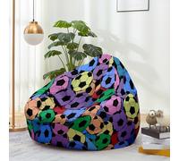 Hiseng Funda de puf Sillón de Pera sin Relleno Estampado Fútbol Sofa Puff Gaming Salon Funda Sin Relleno para Niños Adultos Bean Bag con Asa, Salón Dormitorio Sala de Juegos (Colorido,100x120cm)