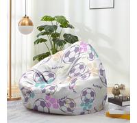 Hiseng Funda de puf Sillón de Pera sin Relleno Estampado Fútbol Sofa Puff Gaming Salon Funda Sin Relleno para Niños Adultos Bean Bag con Asa, Salón Dormitorio Sala de Juegos (Morado,90x110cm)