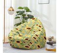 Hiseng Funda de puf, Sillón de Pera sin Relleno,Impresión 3D Sofa Puff Gaming Salon Funda Sin Relleno para Niños y Adultos, Bean Bag con Asa para Salón, Dormitorio (Girasol 6,90x110cm)