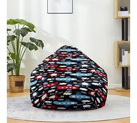 Hiseng Funda de puf, Sillón de Pera sin Relleno,Sofa Puff Gaming Salon Funda Moderno Sin Relleno para Niños, Impresión Bean Bag para Salón, Dormitorio y Sala de Juegos (Avión Negro,100x120cm)