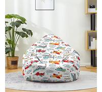 Hiseng Funda de puf, Sillón de Pera sin Relleno,Sofa Puff Gaming Salon Funda Moderno Sin Relleno para Niños, Impresión Bean Bag para Salón, Dormitorio y Sala de Juegos (Nubes Blancas,70x80cm)