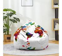 Hiseng Funda de puf, Sillón de Pera sin Relleno,Sofa Puff Gaming Salon Funda Moderno Sin Relleno para Niños, Impresión Bean Bag para Salón, Dormitorio y Sala de Juegos (Blanco,130x150cm)