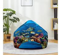 Hiseng Funda de puf, Sillón de Pera sin Relleno,Sofa Puff Gaming Salon Funda Moderno Sin Relleno para Niños, Impresión Bean Bag para Salón, Dormitorio y Sala de Juegos (Tortuga Marina,80x90cm)
