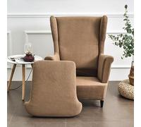 Hiseng Funda de Sillón Orejero Elástica 2 Piezas para Strandmon, Felpa de Color sólido Funda de Sofá Relax con Funda de Cojín Estilo Protector de Butaca para Dormitorio Fundas para sillas (Camel)