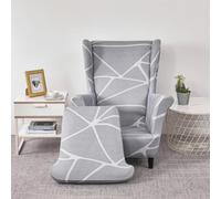 Hiseng Funda de Sillón Orejero Elástica 2 Piezas para Strandmon, Funda de Sofá con Funda de Cojín Estilo Protector de Butaca para Dormitorio Fundas (Gris)