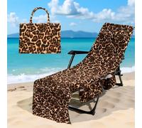 Hiseng Funda para Tumbona Jardín con Bolsa de Mano,Toallas de Playa de Microfibra Suave y Absorbente con Bolsillos, Cubierta para Silla de Playa, Piscina, Tumbona Exterior (Leopardo,75x210cm)