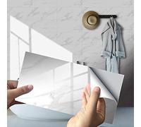 Hiseng Hiser Rectángulo Adhesivos Decorativos Azulejos Pegatinas para Baldosas del Baño, 3D Mármol Impresión Mosaico Cocina Resistente al Agua Pegatina de Pared, 30x15cm (Gris,4Piezas)