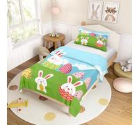 Hiseng Juego de Funda Nórdica Estampado de Pascua, Niños y Niñas Microfibra Edredón Nórdico con Funda de Almohada, Funda Nordica Edredon Nordico Cama (Feliz Conejo,220x220cm)
