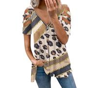 Hiseng Maglia Donna con Cerniera Scollo a V, Maglietta Manica Corta Stampa 3D Vintage, Felpa Estiva Comoda T-Shirt S-5XL, Top Casual Traspirante per Tempo Libero (Estampado de Leopardo 3,S)