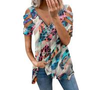 Hiseng Maglia Donna con Cerniera Scollo a V, Maglietta Manica Corta Stampa 3D Vintage, Felpa Estiva Comoda T-Shirt S-5XL, Top Casual Traspirante per Tempo Libero (Estampado de Leopardo 8,M)