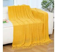 Hiseng Manta Sofa de Color Sólido, Manta Caliente Suave Ligera para Primavera, Verano, otoño e Invierno, Mantas para Sofa y Cama, Manta ViajeTejido de Punto (130x220cm,Amarillo)