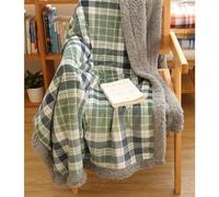 Hiseng Manta Sofa de Enrejado, Manta Suave Caliente para Otoño e Invierno, Mantas para Sofa y Cama Sherpa, Manta Viaje Franela (100x140cm,Cuadros Verdes)